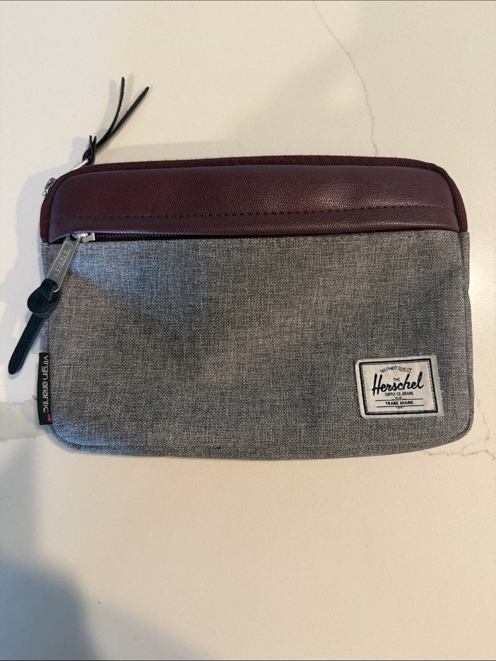 Herschel Supply Co. Gray Travel Pouch Organizer Case Burgundy Trim